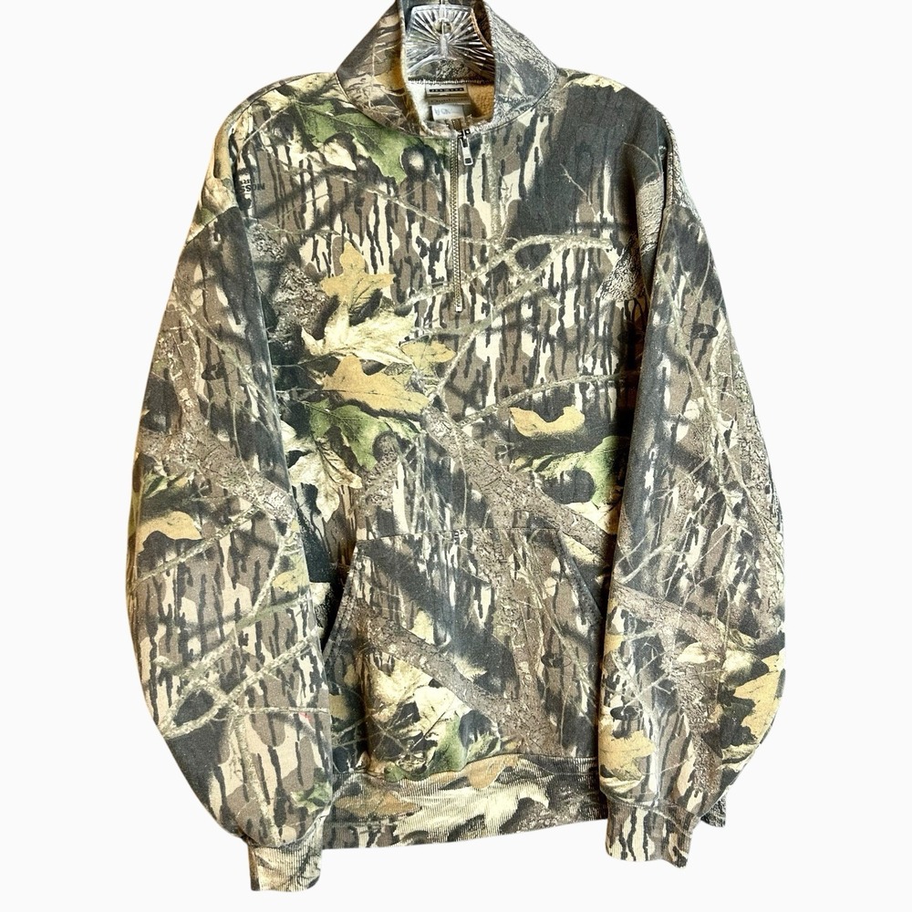 Vintage 90s Mossy Oak camo quarter-zip sweatshirt Size Large Jerzees Outdoors